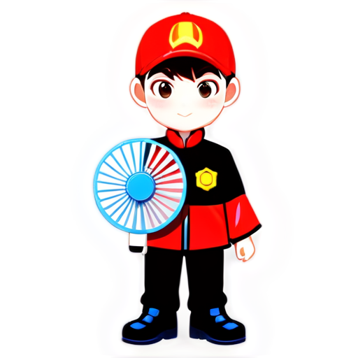 boys holding a fan each in hero outifts. the fans used in houses. they are fanboys. add a fan - icon | sticker