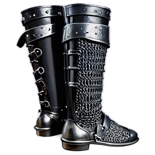 Medieval fantasy chainmail greaves, made of steel rings - icon | sticker