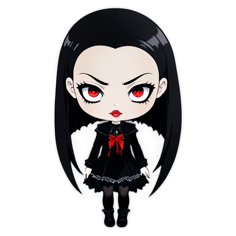 Bald vampire anime face girl with red eyes and lips and dark makeup - icon | sticker