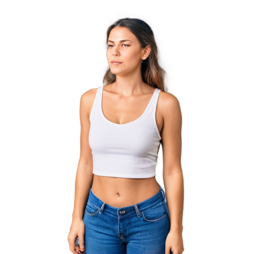 Side view portrait of top heavy My playful young wife in a loose low cut midriff tank top - icon | sticker