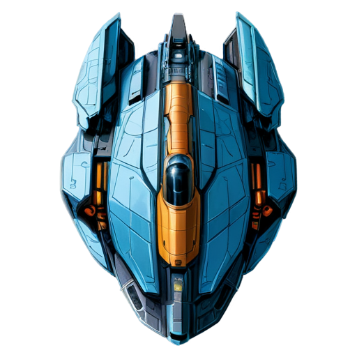 image of a spaceship for a game in the style of the Space Rangers game series, top view, position of the ship's bow from above, partially cartoon style - icon | sticker