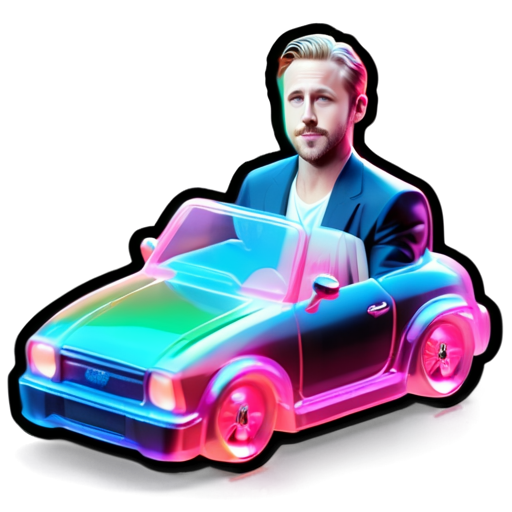 Draw Ryan Gosling riding a neon car - icon | sticker