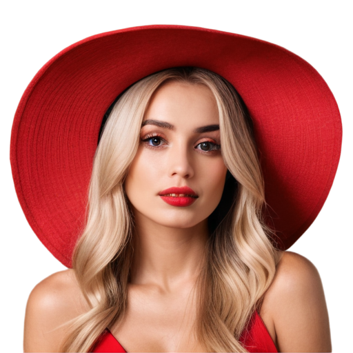 A blonde woman in a big red hat. Close-up. - icon | sticker