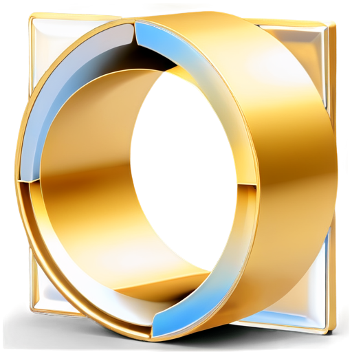 two segments of a square pipe are folded into a circle. circle thickness 10px. color - gold - icon | sticker