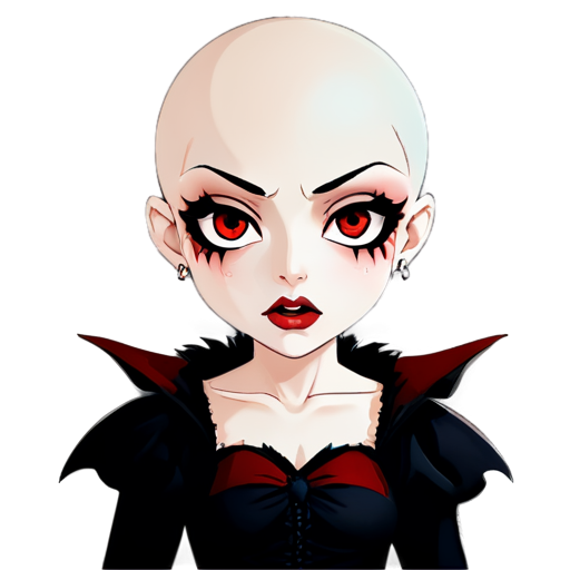 Bald vampire anime face girl with red eyes and lips and dark makeup - icon | sticker