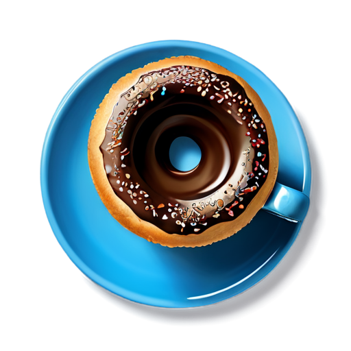 coffee in a blue mug, donut on a dish - icon | sticker