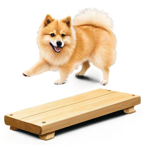 small spitz on fitness plank from side, golden spitz, no humans, no lineart, spitz full body, simple background - icon | sticker