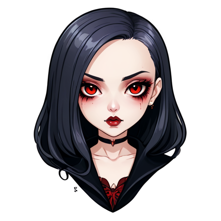 Bald vampire anime face girl with red eyes and lips and dark makeup - icon | sticker