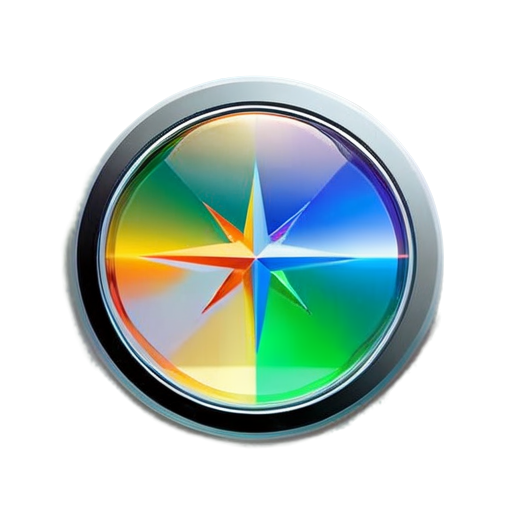 Create a 512x512 icon that combines elements inspired by Chrome and Safari browser logos show in a laptop show case. The icon should have a circular shape with a colorful, vibrant outer ring representing Chrome’s colors (red, yellow, green, blue). The inner circle should be predominantly blue, similar to Safari’s theme, and include a subtle compass-like element in the center to resemble Safari's design. The overall style should be modern and clean, avoiding any direct replication of copyrighted logos. - icon | sticker