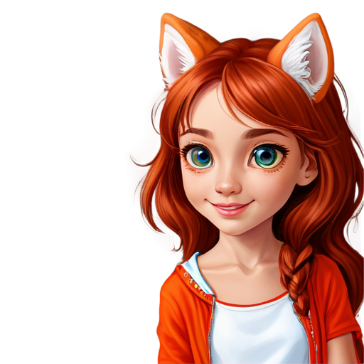 Tiger girl is smiling, red, with big eyes and looks a little like a fox - icon | sticker