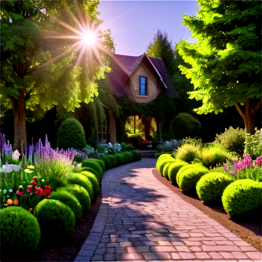 Illumination of a country garden by the sun - icon | sticker