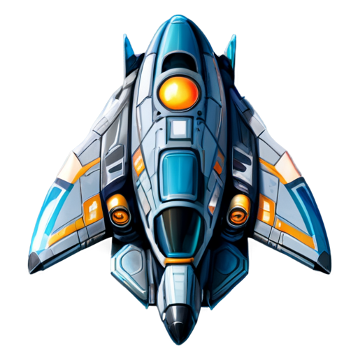 image of a spaceship for a game in the style of the Space Rangers game series, top view, rounded cartoon shapes - icon | sticker