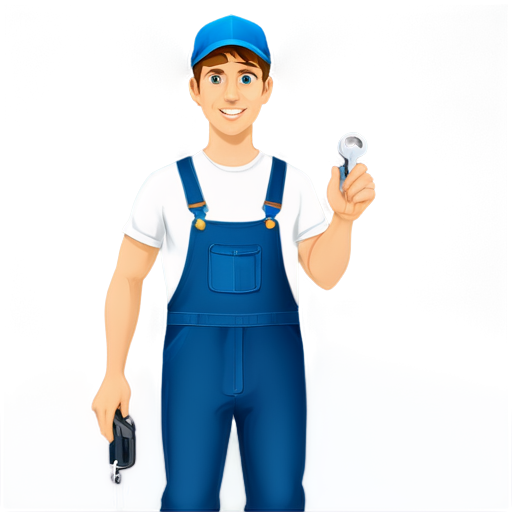 Plumber with a key in the house. Image in blue tones. Realistic - icon | sticker