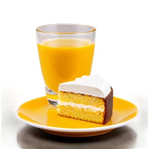 cake on a plate and coffee in a glass next to the plate in yellow-orange colors - icon | sticker