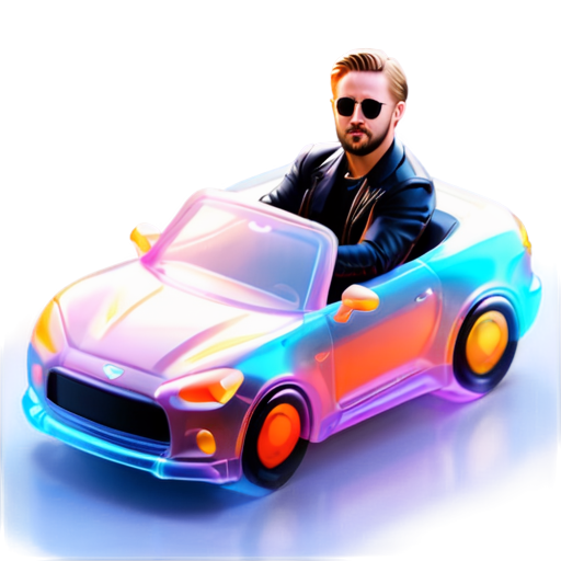 Draw Ryan Gosling riding a neon car - icon | sticker