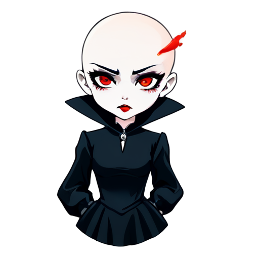 Bald vampire anime face girl with red eyes and lips and dark makeup - icon | sticker