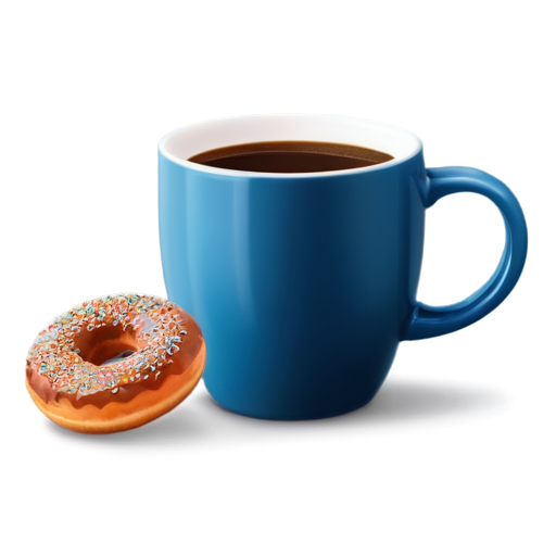 coffee in a blue mug, donut leaning up against the mug - icon | sticker