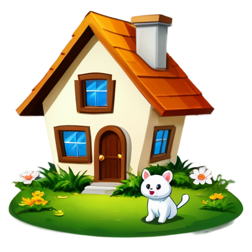 There is a house on the grass and there are animals around. - icon | sticker