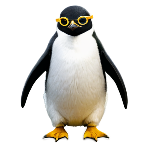 a daring penguin psychologist, male, in round glasses, in black and white colors with elements of yellow on the abdomen, in the style of vector graphics - icon | sticker