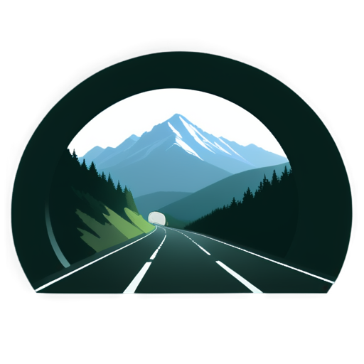 mountain tunnel,colorized,in the style of minimalistic - icon | sticker