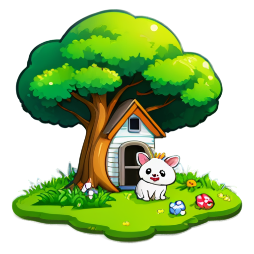 There is a house on the grass and there are animals around. - icon | sticker