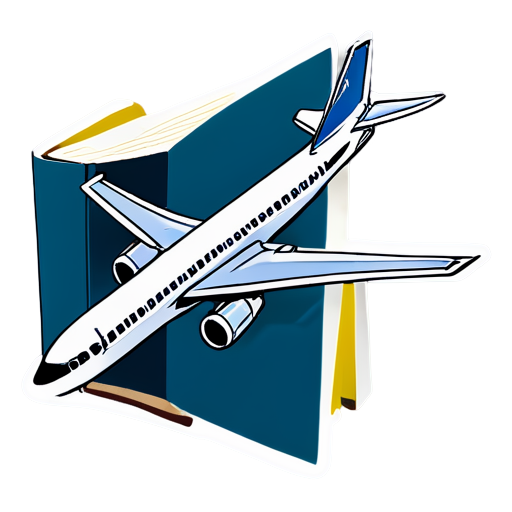 A book with an airplane flying around it - icon | sticker