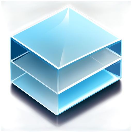 A 3D icon for a glass cutting application, where the cut portion of the glass is visibly separated from the main glass pane. The design should show clear cut lines, with the detached piece floating slightly apart to emphasize the cutting process. The overall look should be modern, with smooth edges, slight shadow and depth effects for a 3D appearance. Use shades of blue and gray with subtle reflections to enhance the glass material. The icon should be bold and clear for easy visibility on taskbars, focusing on precision and optimization. - icon | sticker