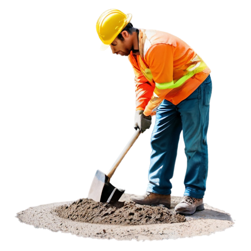 Generate an colorful icon with worker digging up a road - icon | sticker