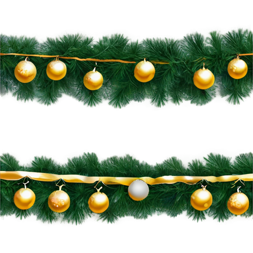 very long fluffy Christmas tree branch decorated with white and gold Christmas tree balls. the image is very realistic - icon | sticker