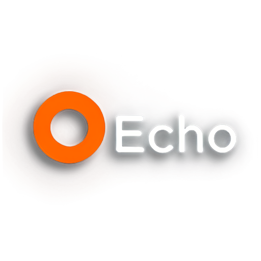 Design a logo for an English learning website titled 'Echo English.' The logo should be minimalist, using the primary colors white and orange. It should feature a simple illustration that captures the concept of an 'echo' in the context of language learning. The design should be suitable for digital use and easily recognizable at a glance - icon | sticker