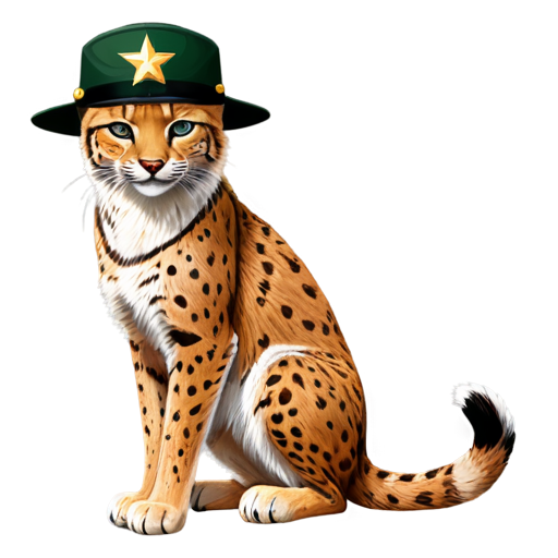 Cartoon female lynx in army uniform with hat and generals star - icon | sticker