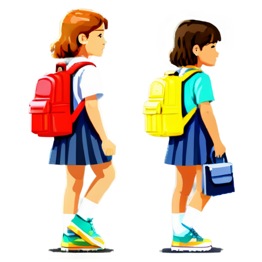 Pixel style, Children, carrying schoolbags - icon | sticker