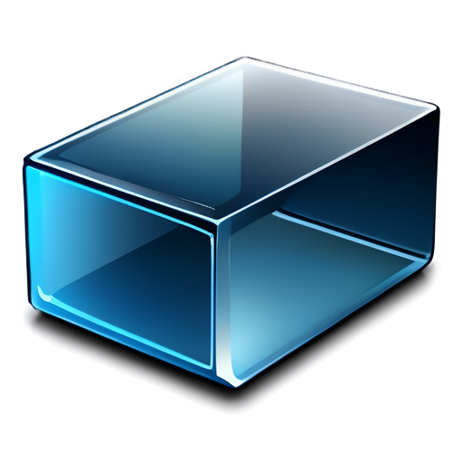 A 3D icon for a glass cutting application, where the cut portion of the glass is visibly separated from the main glass pane. The design should show clear cut lines, with the detached piece floating slightly apart to emphasize the cutting process. The overall look should be modern, with smooth edges, slight shadow and depth effects for a 3D appearance. Use shades of blue and gray with subtle reflections to enhance the glass material. The icon should be bold and clear for easy visibility on taskbars, focusing on precision and optimization. - icon | sticker