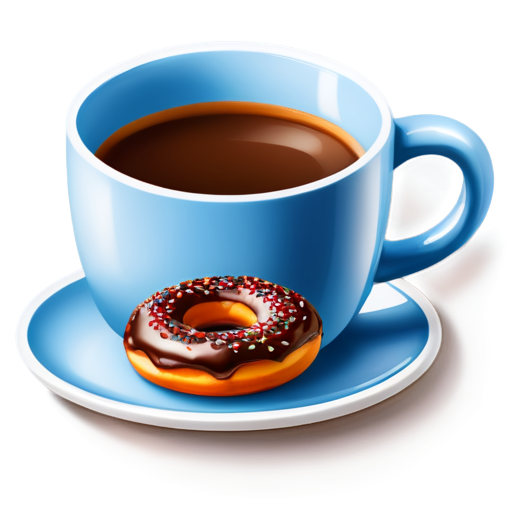 coffee in a blue mug, donut on a dish - icon | sticker