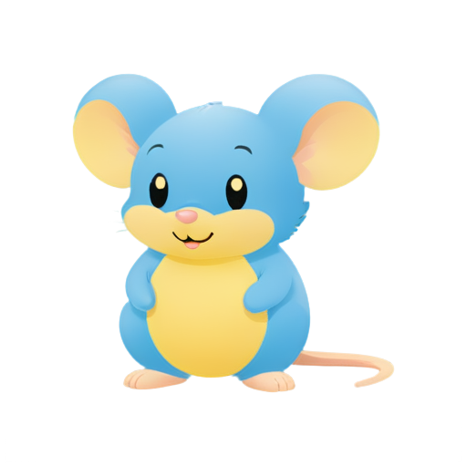 Design a cute cartoon-style mouse icon with small wings, using bright colors (such as blue and yellow), paired with rounded fonts to convey a light and cheerful feeling. - icon | sticker