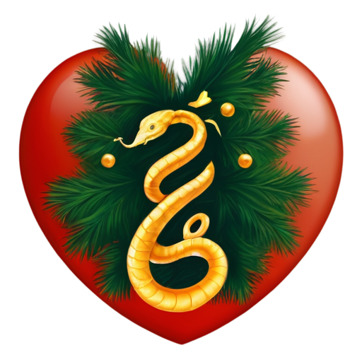 golden snake in the shape of a heart on the background of a New Year tree. надпись "2025" - icon | sticker