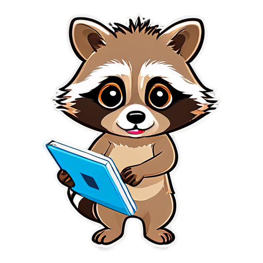 A raccoon takes a notebook and says "easy" on its head - icon | sticker