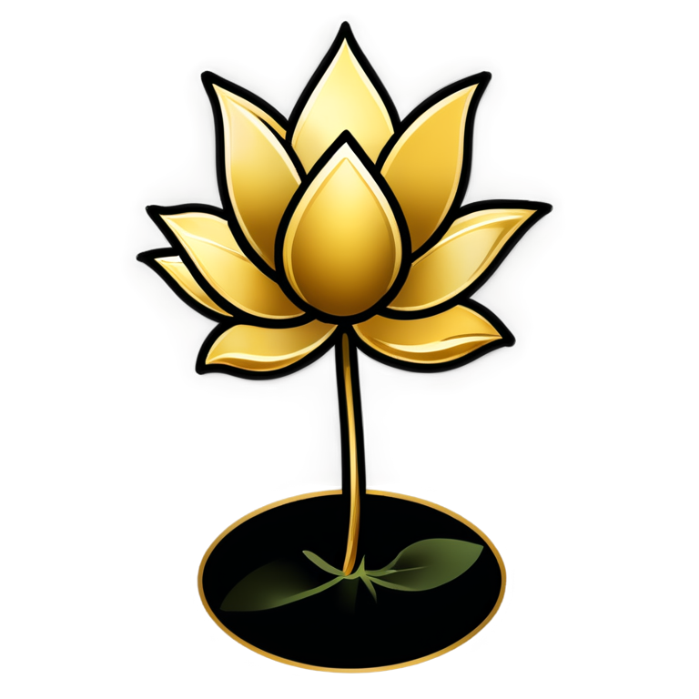 lotus, simple background, gold on black, logo on black background - icon | sticker