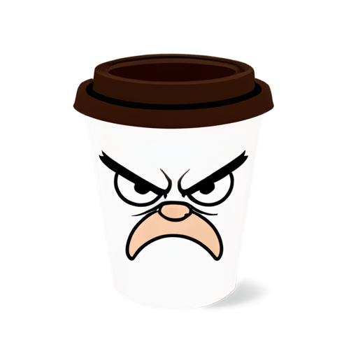 An angry coffee cup with a furrowed brow and a grumpy expression, cartoon illustration, warm tones, and playful aesthetic. - icon | sticker