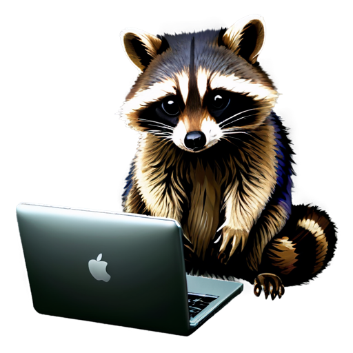 Raccoon with snake eyes, games, play on computer, rgb - icon | sticker