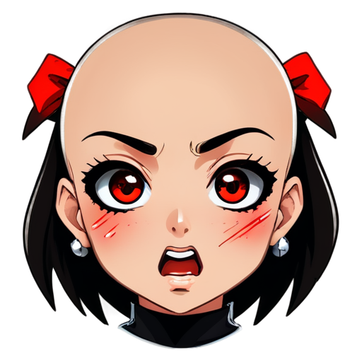 Anime bald ahegao face girl with red eyes and dark makeup - icon | sticker