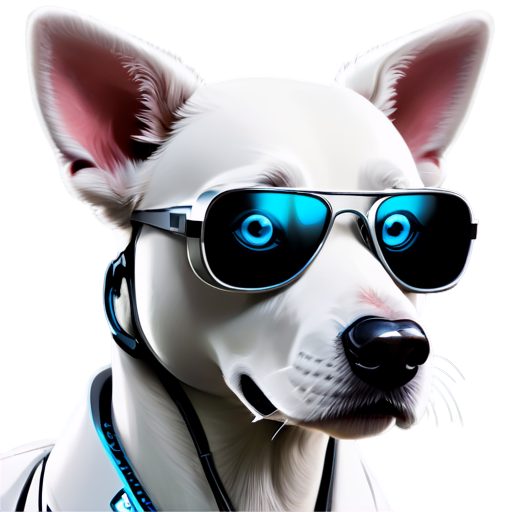 AI robot white dog head with tech-inspired glasses, cute, cartoon,cool，Cyberpunk，robotic - icon | sticker