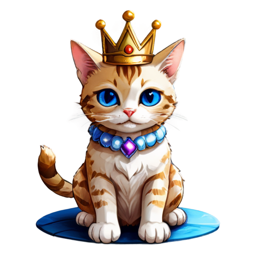 Avatar Cat with a crown on his head sits on a throne in a castle - icon | sticker