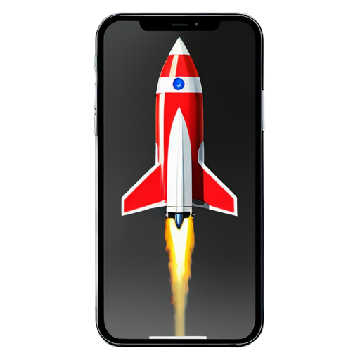 red and white rocket moved out from a cellphone's screen - icon | sticker