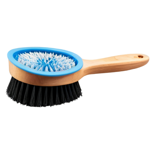 A stylized brush with soft, curved lines, surrounded by a circle or oval shape. The brush could be designed to resemble a cleaning tool, with bristles that evoke a sense of gentleness and care. Color scheme: Soothing blues and whites to convey a sense of cleanliness and trust. - icon | sticker