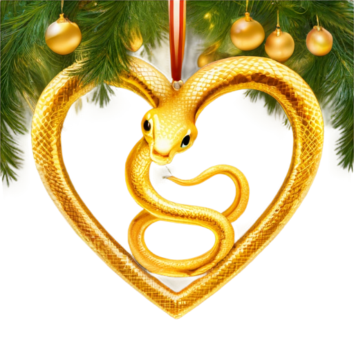 golden snake in the shape of a heart on the background of a New Year tree. надпись "2025" - icon | sticker