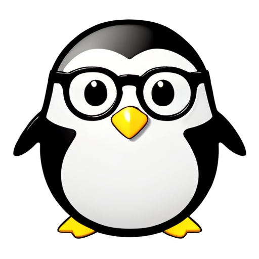 a daring penguin psychologist, male, in round glasses, in a minimalist style, in black and white colors with elements of yellow on the abdomen - icon | sticker