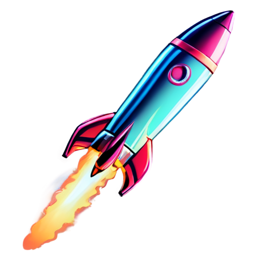 A neon rocket flying alone among the stars - icon | sticker