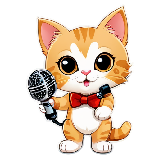 Cute Cat with a Microphone , Around English letter 'ABC' - icon | sticker