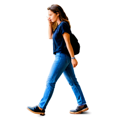 woman walking away on her cell phone transparent background - icon | sticker